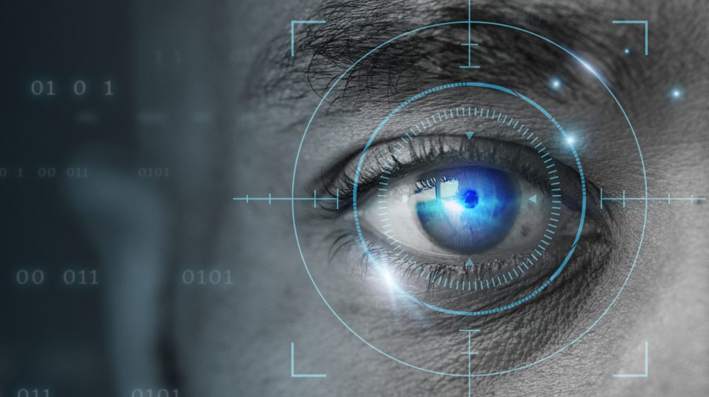 Retinal biometrics technology with man’s eye digital remix Retinal biometrics technology with man’s eye digital remix